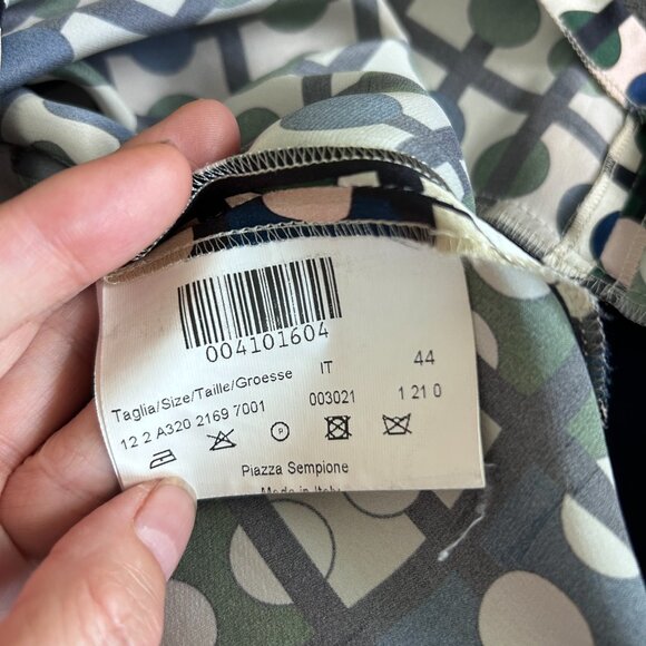 Piazza Sempione Geometric Silk Shift Dress with Neck Embellishment Jewels - Picture 9 of 9